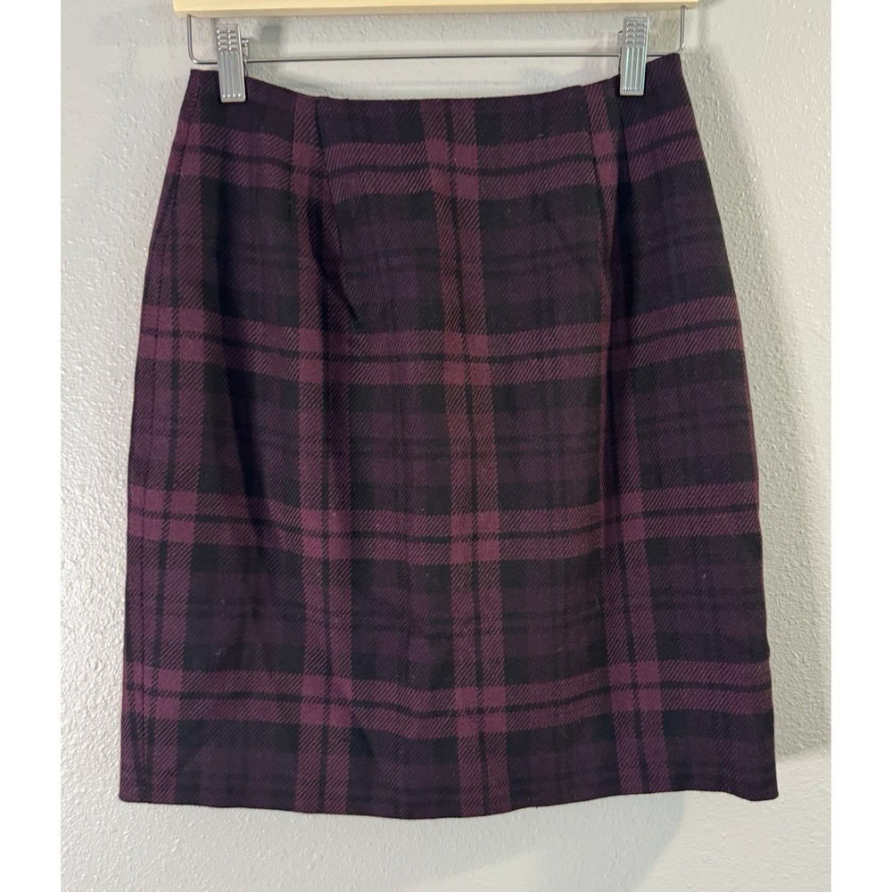 Vintage 90s Jones New York Wool Plaid Pencil Skirt Purple Preppy Size 10